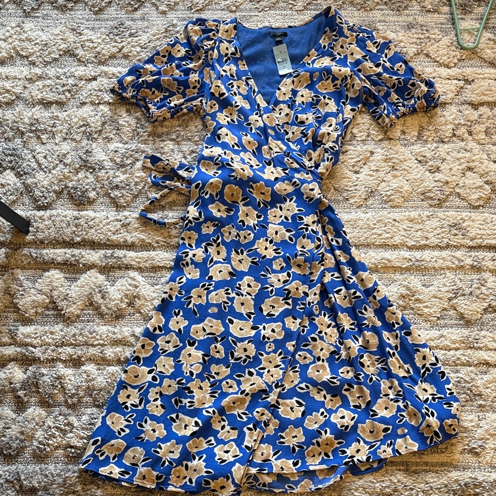 Ann Taylor Blue and Tan Floral Midi Dress